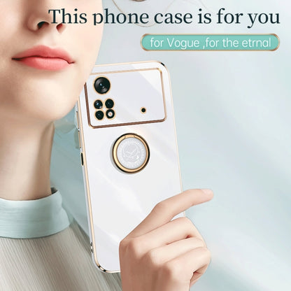 For Xiaomi Poco X4 Pro 5G XINLI Straight Edge 6D Electroplate TPU Phone Case with Ring Holder(White) - Xiaomi Cases by XINLI | Online Shopping UK | buy2fix