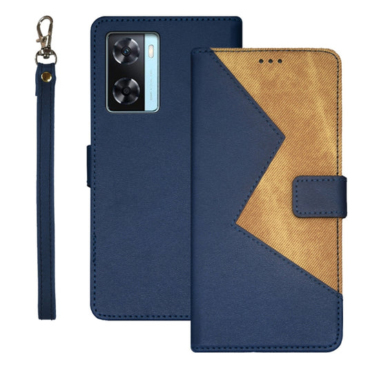 For OPPO A77s idewei Two-color Splicing Leather Phone Case(Blue) - OPPO Cases by idewei | Online Shopping UK | buy2fix