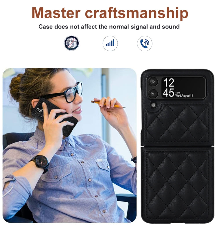 For Samsung Galaxy Z Flip4 Rhombic Microfiber Folding Phone Case(Black) - Galaxy Z Flip4 5G Cases by buy2fix | Online Shopping UK | buy2fix