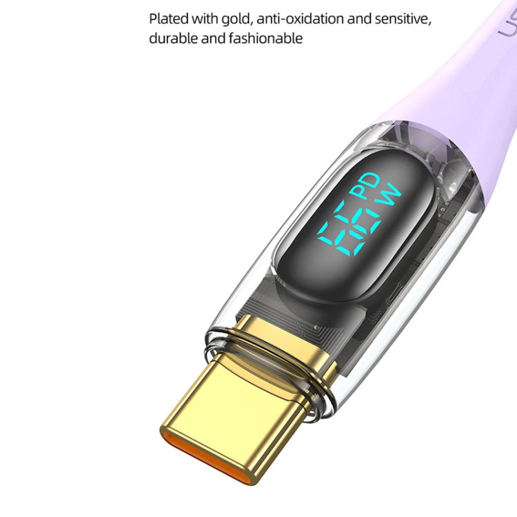USAMS USB to Type-C 66W Aluminum Alloy Transparent Digital Display Fast Charge Data Cable, Cable Length:1.2m(Purple) -  by USAMS | Online Shopping UK | buy2fix