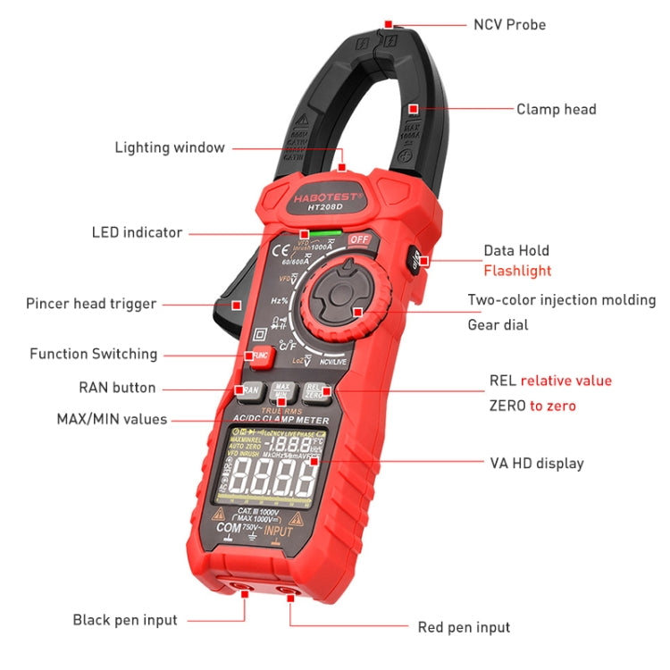HABOTEST HT208A 1000A Clamp Multi-Function Anti-burning Digital Multimeter - Consumer Electronics by buy2fix | Online Shopping UK | buy2fix