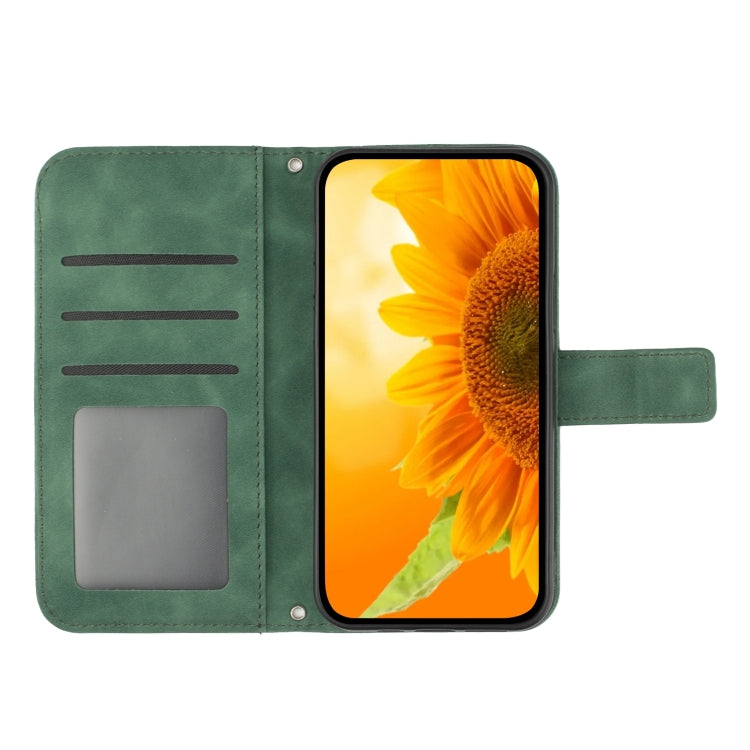For Motorola Moto G73 5G HT04 Skin Feel Sun Flower Embossed Flip Leather Phone Case with Lanyard(Green) - Motorola Cases by buy2fix | Online Shopping UK | buy2fix