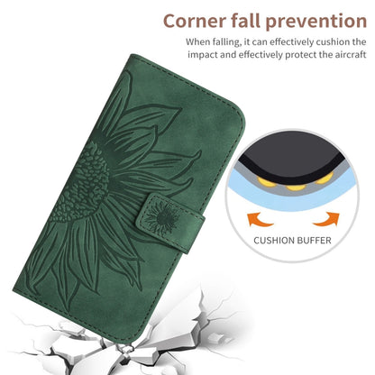 For Motorola Moto G73 5G HT04 Skin Feel Sun Flower Embossed Flip Leather Phone Case with Lanyard(Green) - Motorola Cases by buy2fix | Online Shopping UK | buy2fix