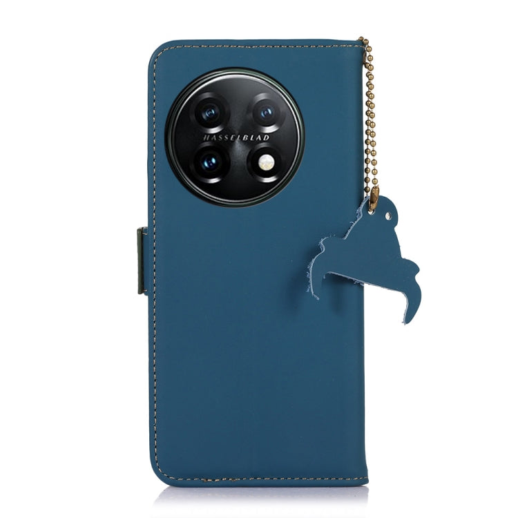 For OnePlus 11 Genuine Leather Magnetic RFID Leather Phone Case(Blue) - OnePlus Cases by buy2fix | Online Shopping UK | buy2fix