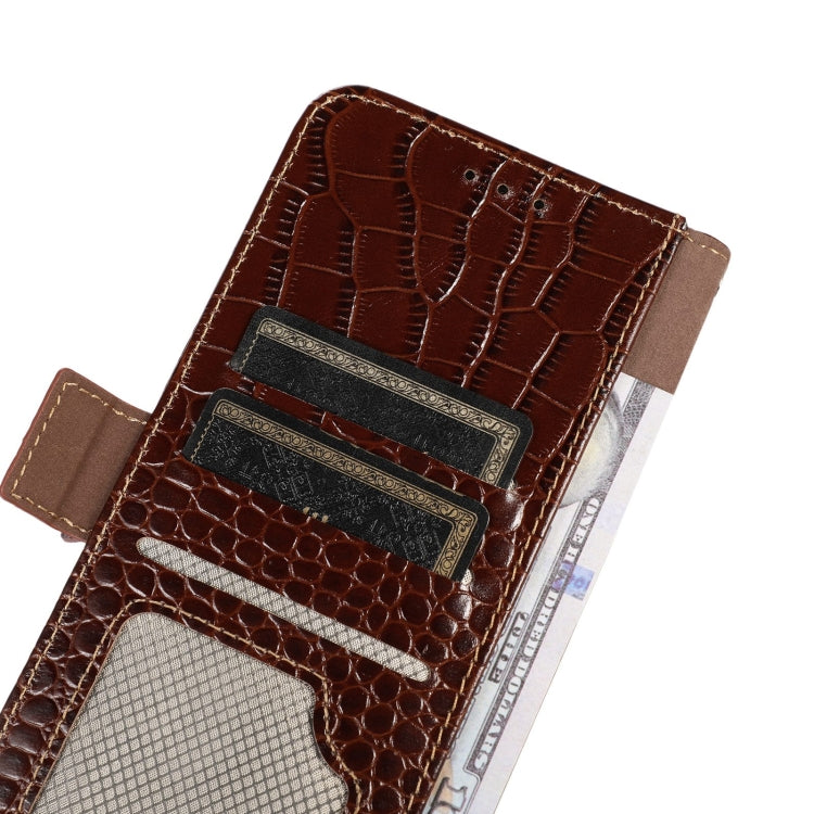 For Motorola Moto E13 4G 2023 Crocodile Top Layer Cowhide RFID Leather Phone Case(Brown) - Motorola Cases by buy2fix | Online Shopping UK | buy2fix