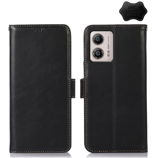 For Motorola Moto G53 5G Crazy Horse Top Layer Cowhide RFID Leather Phone Case(Black) - Motorola Cases by buy2fix | Online Shopping UK | buy2fix