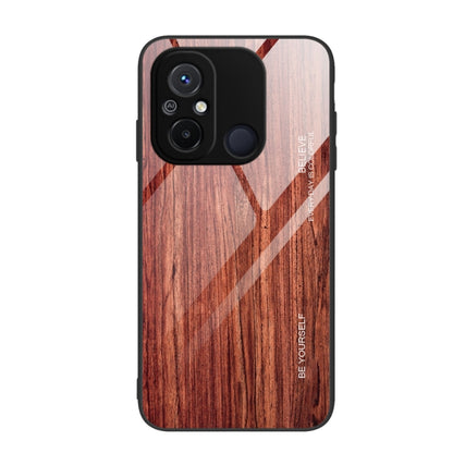 For Xiaomi Redmi 12C Wood Grain Glass Phone Case(Coffee) - Xiaomi Cases by buy2fix | Online Shopping UK | buy2fix