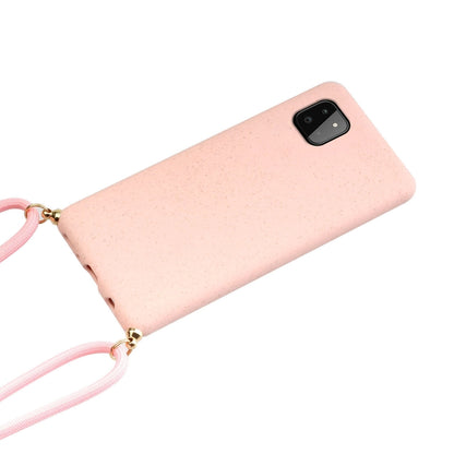 For Samsung Galaxy A22 5G Wheat Straw Material + TPU Phone Case with Lanyard(Pink) - Galaxy Phone Cases by buy2fix | Online Shopping UK | buy2fix