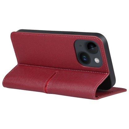 For iPhone 14 GEBEI Top-grain Horizontal Flip Leather Phone Case(Wine Red) - iPhone 14 Cases by GEBEI | Online Shopping UK | buy2fix