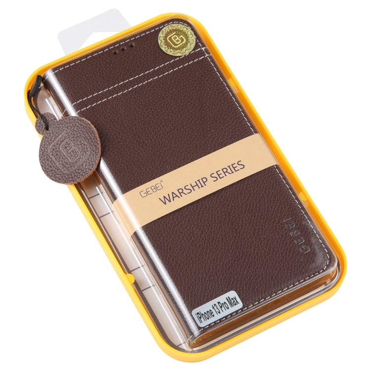 For iPhone 13 Pro Max GEBEI Top-grain Horizontal Flip Leather Phone Case(Brown) - iPhone 13 Pro Max Cases by GEBEI | Online Shopping UK | buy2fix