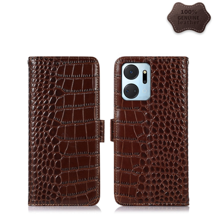 For Honor X7a 4G Crocodile Top Layer Cowhide Leather Phone Case(Brown) - Honor Cases by buy2fix | Online Shopping UK | buy2fix