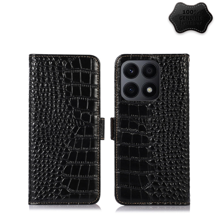 For Honor X8a 4G Crocodile Top Layer Cowhide Leather Phone Case(Black) - Honor Cases by buy2fix | Online Shopping UK | buy2fix