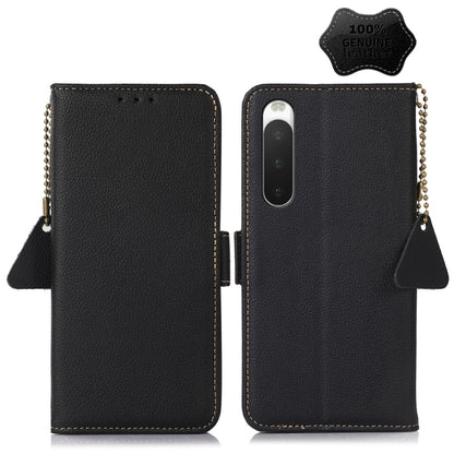 For Sony Xperia 10 IV Side-Magnetic TJ Genuine Leather RFID Phone Case(Black) - Sony Cases by buy2fix | Online Shopping UK | buy2fix