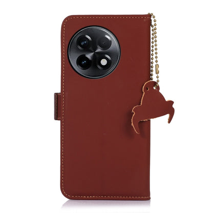 For OnePlus Ace 2 5G / 11R 5G Genuine Leather Magnetic RFID Leather Phone Case(Coffee) - OnePlus Cases by buy2fix | Online Shopping UK | buy2fix