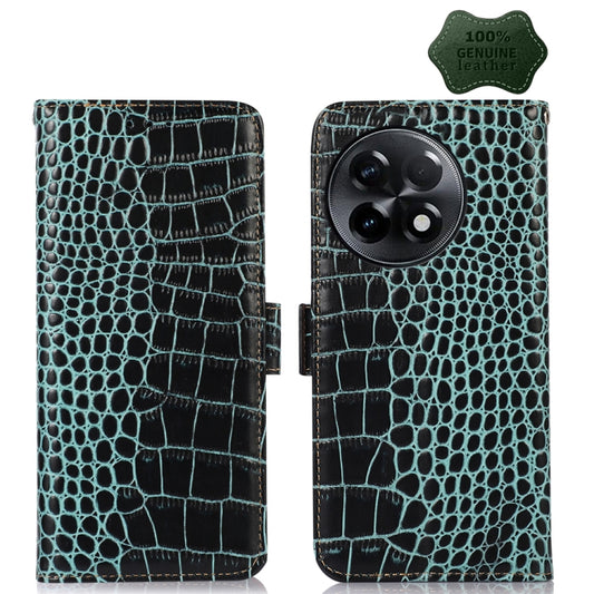 For OnePlus Ace 2 5G Crocodile Top Layer Cowhide Leather Phone Case(Green) - OnePlus Cases by buy2fix | Online Shopping UK | buy2fix