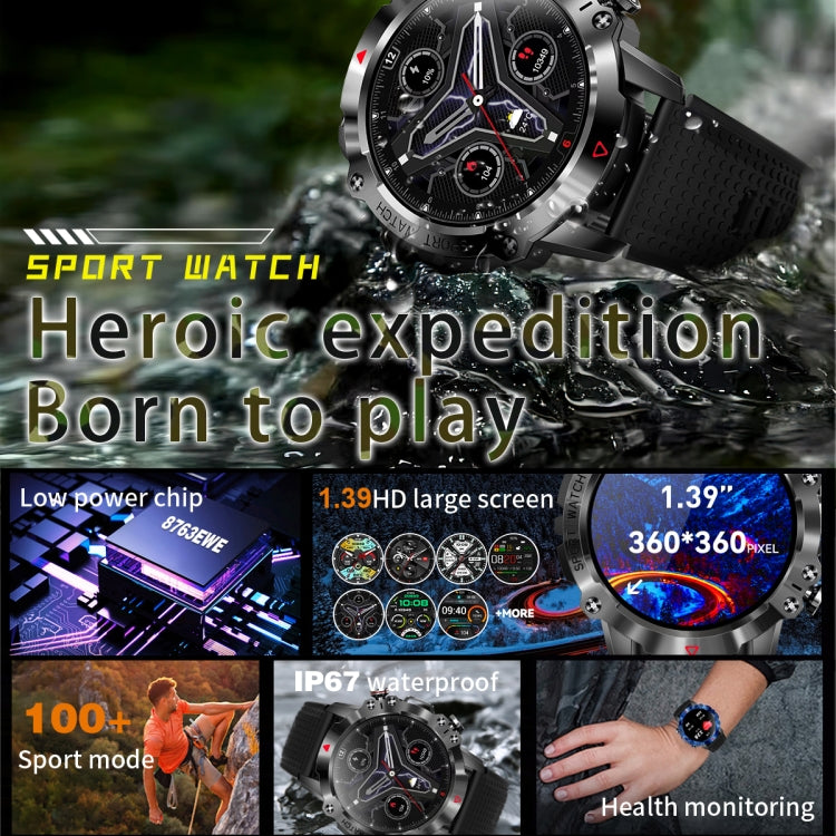 K10 1.39 inch IP67 Waterproof Smart Watch, Support Heart Rate / Sleep Monitoring(Black Silver) - Smart Wear by buy2fix | Online Shopping UK | buy2fix