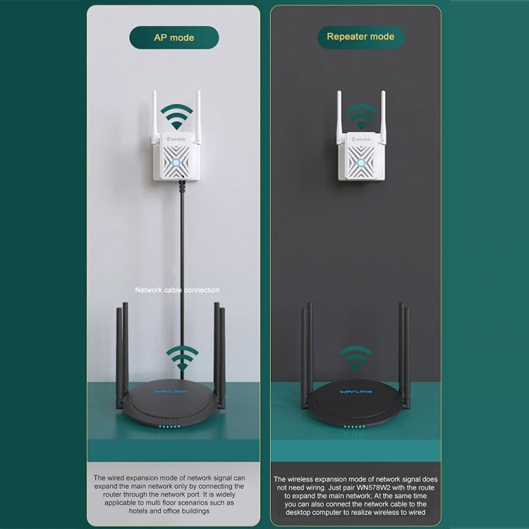 Wavlink WN578W2 300Mbps 2.4GHz WiFi Extender Repeater Home Wireless Signal Amplifier(US Plug) - Broadband Amplifiers by WAVLINK | Online Shopping UK | buy2fix