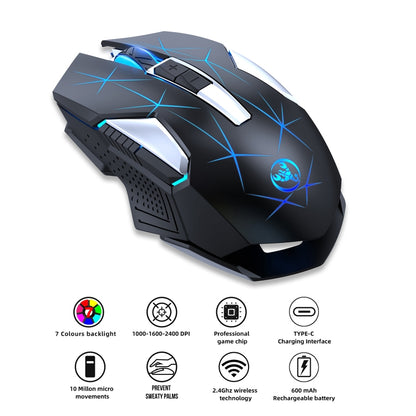 HXSJ T300 7 Keys 2400DPI 2.4G Colorful Luminous Wireless Mouse(Black) - Wireless Mice by HXSJ | Online Shopping UK | buy2fix