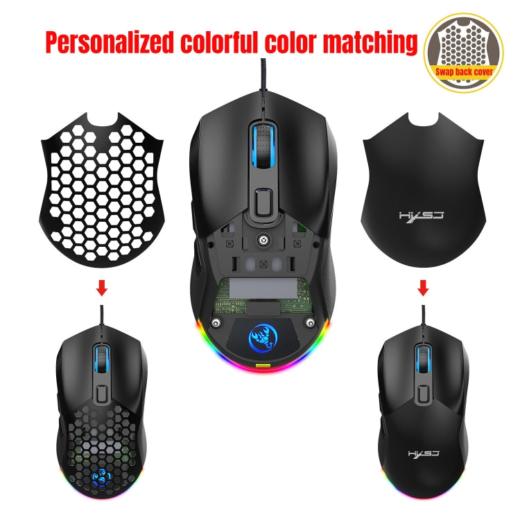 HXSJ X300 7200DPI RGB Backlight Interchangeable Back Cover Hole Gaming Wired Mouse(Black) - Wired Mice by HXSJ | Online Shopping UK | buy2fix