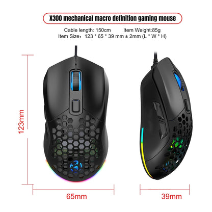 HXSJ X300 7200DPI RGB Backlight Interchangeable Back Cover Hole Gaming Wired Mouse(Black) - Wired Mice by HXSJ | Online Shopping UK | buy2fix