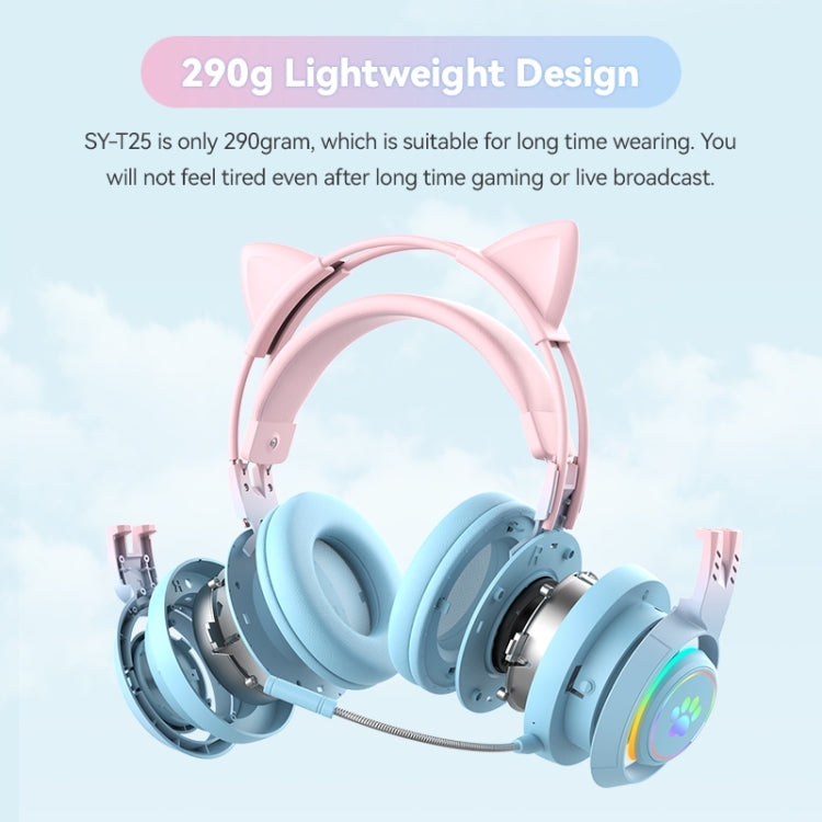 T25 RGB Stereo Cat Ear Bluetooth Wireless Headphones with Detachable Microphone(Blue) - Apple Accessories by buy2fix | Online Shopping UK | buy2fix