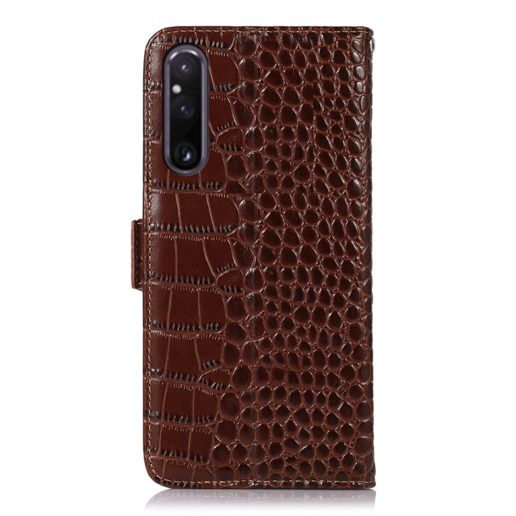 For Sony Xperia 1 V Crocodile Top Layer Cowhide Leather Phone Case(Brown) - Sony Cases by buy2fix | Online Shopping UK | buy2fix