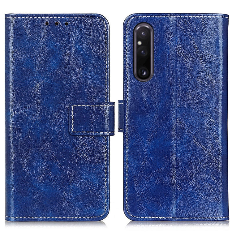 For Sony Xperia 1 V Retro Crazy Horse Texture Horizontal Flip Leather Phone Case(Blue) - Sony Cases by buy2fix | Online Shopping UK | buy2fix