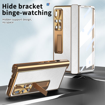 For Huawei Mate X2 Litchi Pattern Magnetic Shell Film Integrated Shockproof Phone Case(Silver Gold) - Huawei Cases by buy2fix | Online Shopping UK | buy2fix