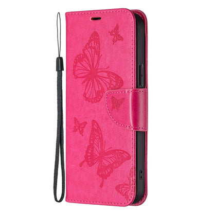 For Xiaomi Redmi Note 12 4G Global Two Butterflies Embossing Leather Phone Case(Rose Red) - Note 12 Cases by buy2fix | Online Shopping UK | buy2fix