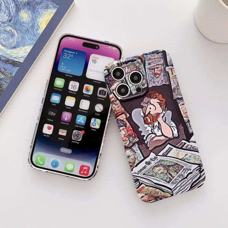 For iPhone 12 Pro Precise Hole Oil Painting Glossy PC Phone Case(Newspaper) - iPhone 12 / 12 Pro Cases by buy2fix | Online Shopping UK | buy2fix