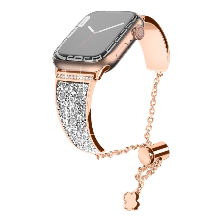 Zinc Alloy Diamond Chain Clause Watch Band For Apple Watch Series 8&7 41mm / SE 2&6&SE&5&4 40mm / 3&2&1 38mm (Rose Gold) - Watch Bands by buy2fix | Online Shopping UK | buy2fix