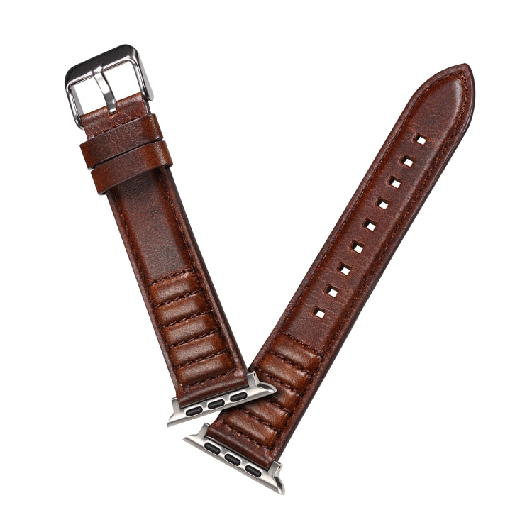 Oil Wax Genuine Leather Watch Band For Apple Watch Ultra 49mm&Watch Ultra 2 49mm / Series 9&8&7 45mm / SE 3&SE 2&6&SE&5&4 44mm / 3&2&1 42mm (Brown) - Watch Bands by buy2fix | Online Shopping UK | buy2fix