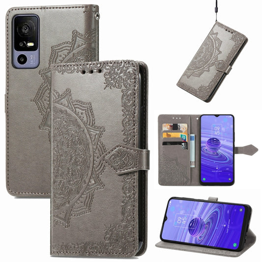 For TCL 40R Mandala Flower Embossed Leather Phone Case(Grey) - More Brand by buy2fix | Online Shopping UK | buy2fix