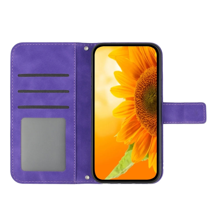 For Sony Xperia 1 V HT04 Skin Feel Sun Flower Embossed Flip Leather Phone Case with Lanyard(Dark Purple) - Sony Cases by buy2fix | Online Shopping UK | buy2fix