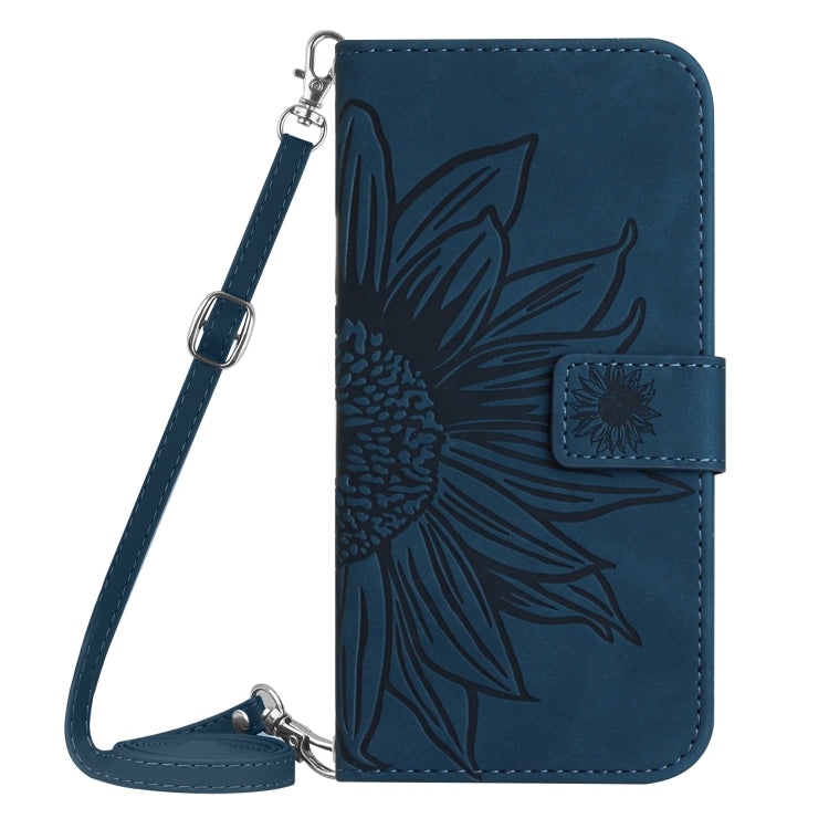 For Sony Xperia 10 V HT04 Skin Feel Sun Flower Embossed Flip Leather Phone Case with Lanyard(Inky Blue) - Sony Cases by buy2fix | Online Shopping UK | buy2fix