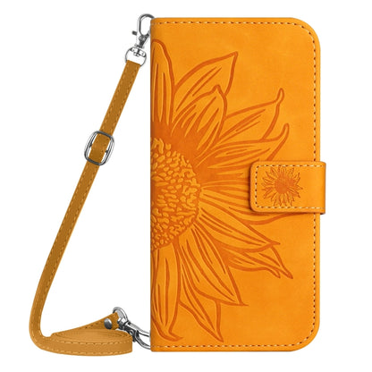 For Sony Xperia 10 V HT04 Skin Feel Sun Flower Embossed Flip Leather Phone Case with Lanyard(Yellow) - Sony Cases by buy2fix | Online Shopping UK | buy2fix