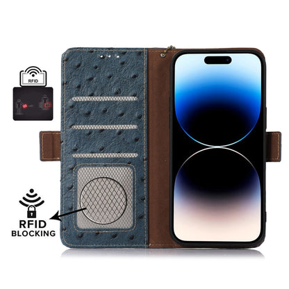 For Google Pixel 8 Pro Ostrich Pattern Genuine Leather RFID Phone Case(Blue) - Google Cases by buy2fix | Online Shopping UK | buy2fix