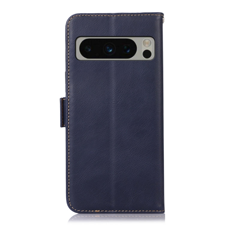 For Google Pixel 8 Pro Crazy Horse Top Layer Cowhide Leather Phone Case(Blue) - Google Cases by buy2fix | Online Shopping UK | buy2fix