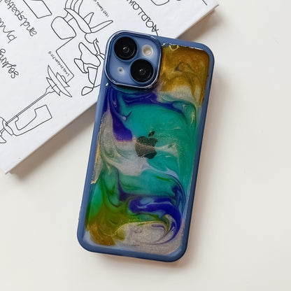 For iPhone 14 Oil Painting Electroplating TPU Phone Case(Blue) - iPhone 14 Cases by buy2fix | Online Shopping UK | buy2fix