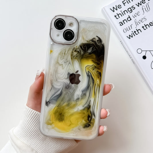 For iPhone 14 Plus Oil Painting Electroplating TPU Phone Case(White) - iPhone 14 Plus Cases by buy2fix | Online Shopping UK | buy2fix