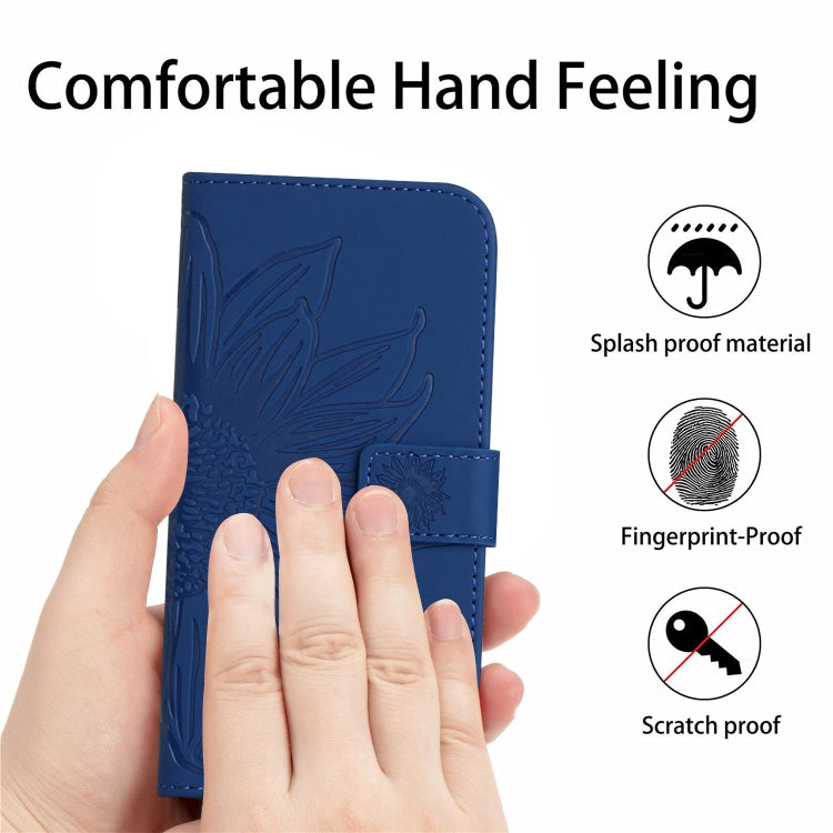 For Xiaomi Poco F5 Skin Feel Sun Flower Embossed Flip Leather Phone Case with Lanyard(Dark Blue) - Xiaomi Cases by buy2fix | Online Shopping UK | buy2fix