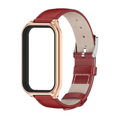 For Xiaomi Smart Band 8 Active / Redmi Band 2 Mijobs Metal Shell Genuine Leather Watch Band(Red Rose Gold) - Watch Bands by MIJOBS | Online Shopping UK | buy2fix