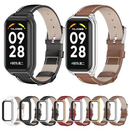 For Xiaomi Smart Band 8 Active / Redmi Band 2 Mijobs Metal Shell Genuine Leather Watch Band(Red Rose Gold) - Watch Bands by MIJOBS | Online Shopping UK | buy2fix