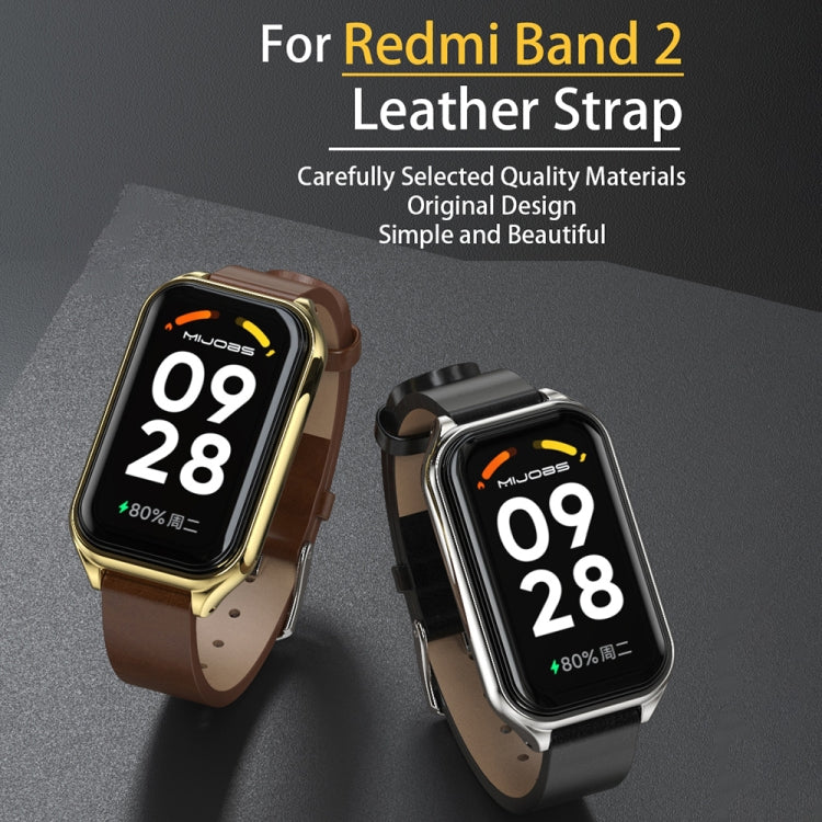 For Xiaomi Smart Band 8 Active / Redmi Band 2 Mijobs Metal Shell Genuine Leather Watch Band(Red Rose Gold) - Watch Bands by MIJOBS | Online Shopping UK | buy2fix