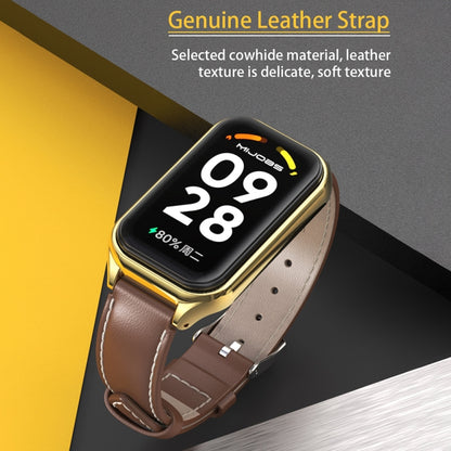 For Xiaomi Smart Band 8 Active / Redmi Band 2 Mijobs Metal Shell Genuine Leather Watch Band(Red Rose Gold) - Watch Bands by MIJOBS | Online Shopping UK | buy2fix