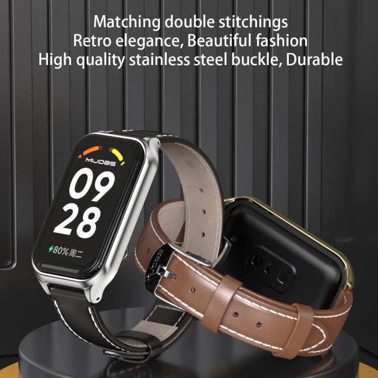 For Xiaomi Smart Band 8 Active / Redmi Band 2 Mijobs Metal Shell Genuine Leather Watch Band(Red Rose Gold) - Watch Bands by MIJOBS | Online Shopping UK | buy2fix