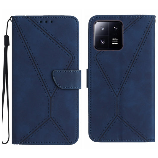 For Xiaomi 13 Stitching Embossed Leather Phone Case(Blue) - 13 Cases by buy2fix | Online Shopping UK | buy2fix