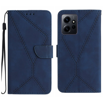 For Xiaomi Redmi Note 12 4G Stitching Embossed Leather Phone Case(Blue) - Note 12 Cases by buy2fix | Online Shopping UK | buy2fix