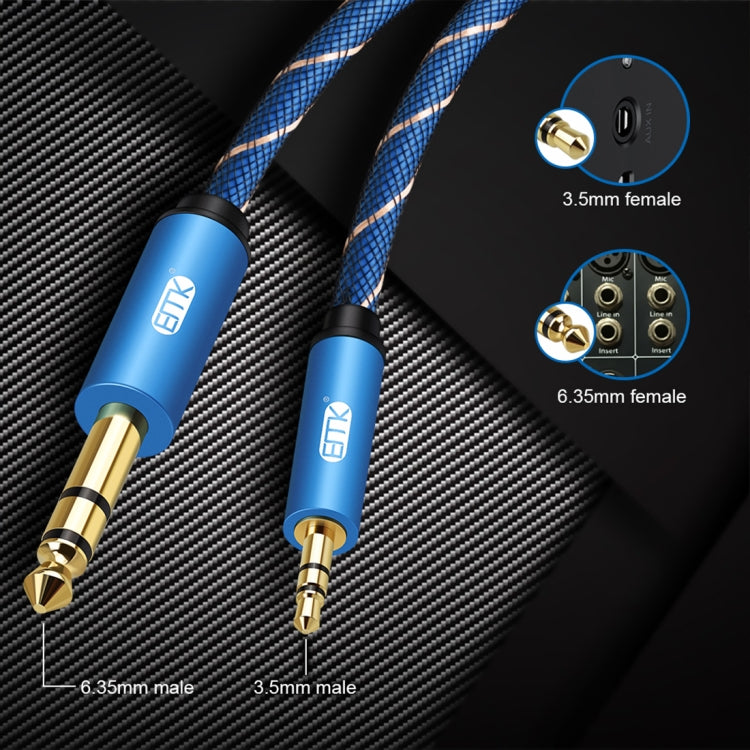 EMK 3.5mm Jack Male to 6.35mm Jack Male Gold Plated Connector Nylon Braid AUX Cable for Computer / X-BOX / PS3 / CD / DVD, Cable Length:2m(Dark Blue) - Audio Optical Cables by EMK | Online Shopping UK | buy2fix