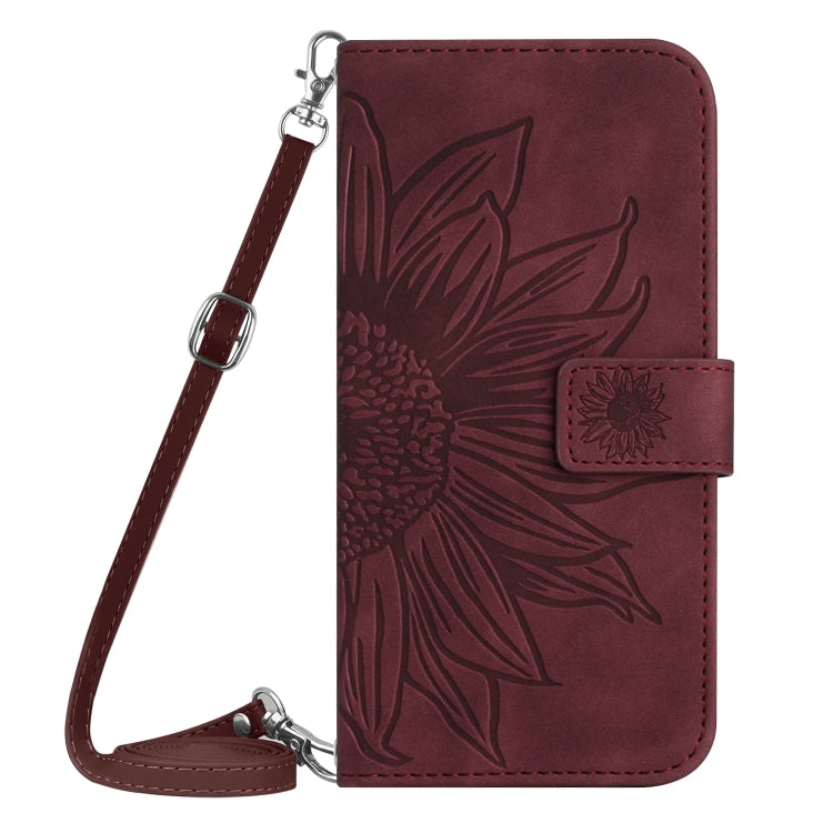 For Huawei P60 Pro Skin Feel Sun Flower Embossed Flip Leather Phone Case with Lanyard(Wine Red) - Huawei Cases by buy2fix | Online Shopping UK | buy2fix